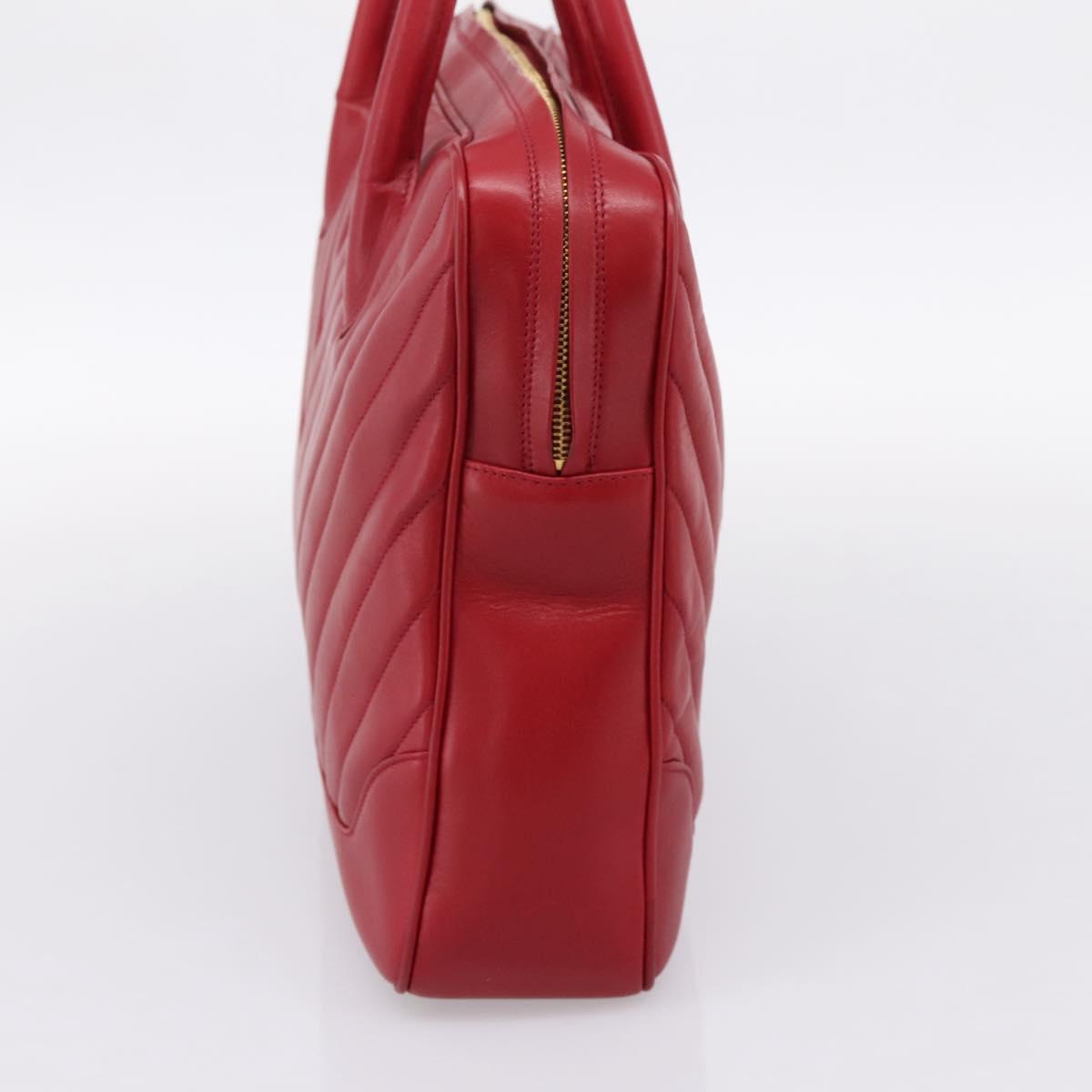 CHANEL V stitch Hand Bag Lamb Skin Red Gold CC Auth 203141