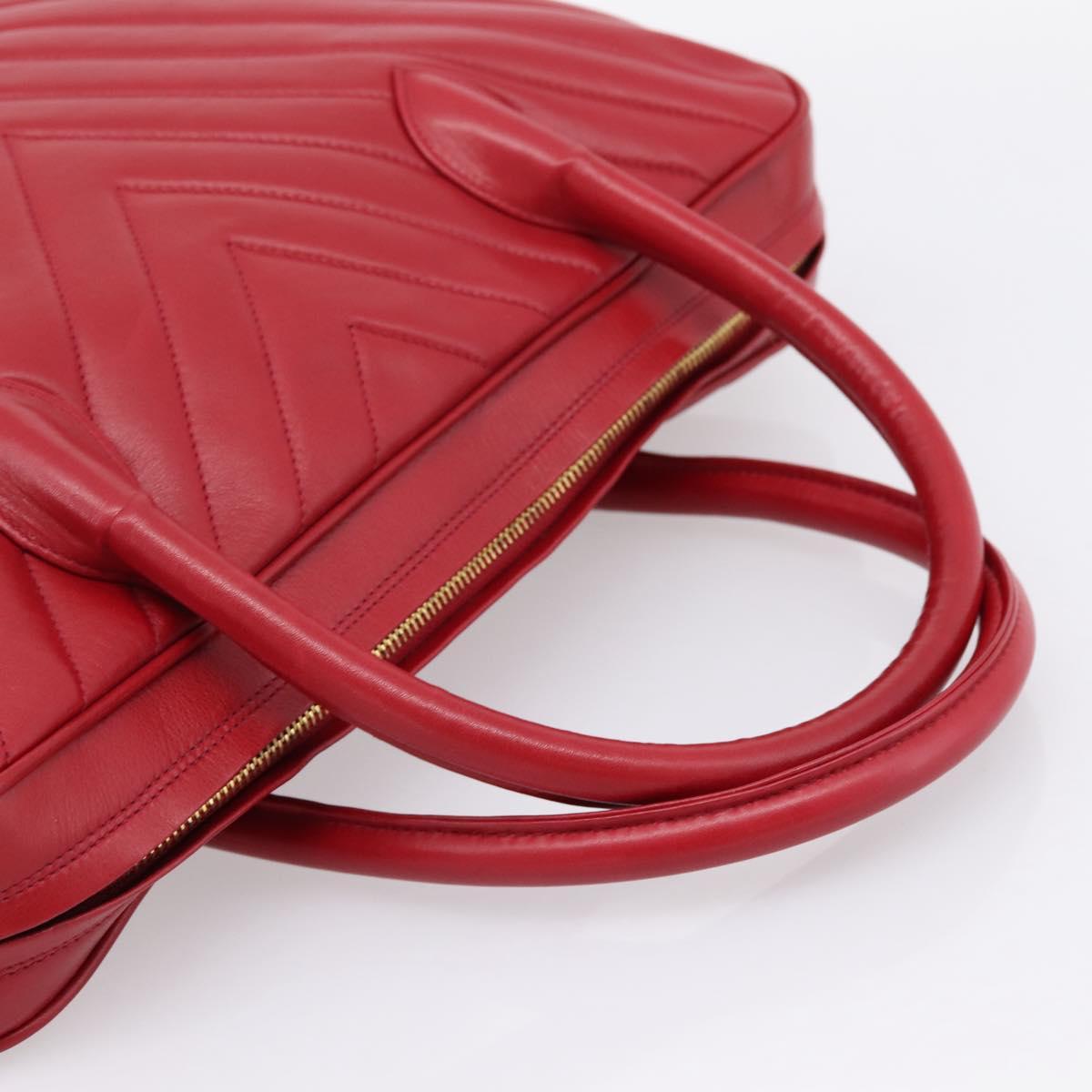 CHANEL V stitch Hand Bag Lamb Skin Red Gold CC Auth 203141