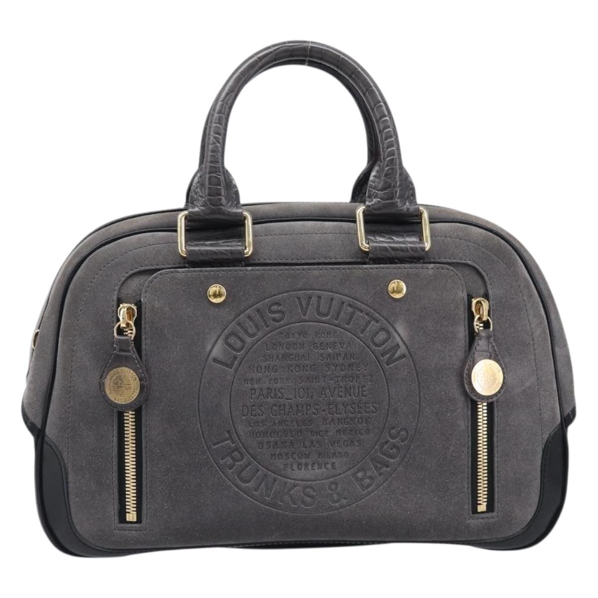 LOUIS VUITTON Stamp Bag PM Hand Bag Suede Gray Gold M95237 LV Auth 203148V