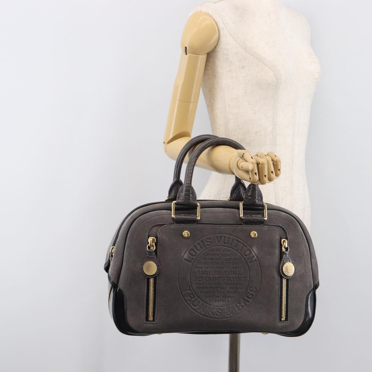 LOUIS VUITTON Stamp Bag PM Hand Bag Suede Gray Gold M95237 LV Auth 203148V