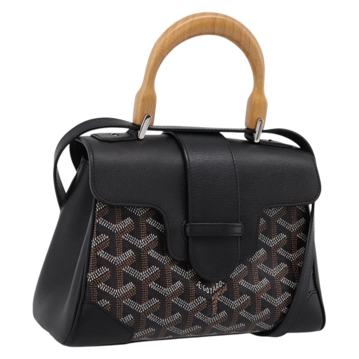 GOYARD Herringbone Saigon Hand Bag PVC 2way Black Silver Auth 203151SM