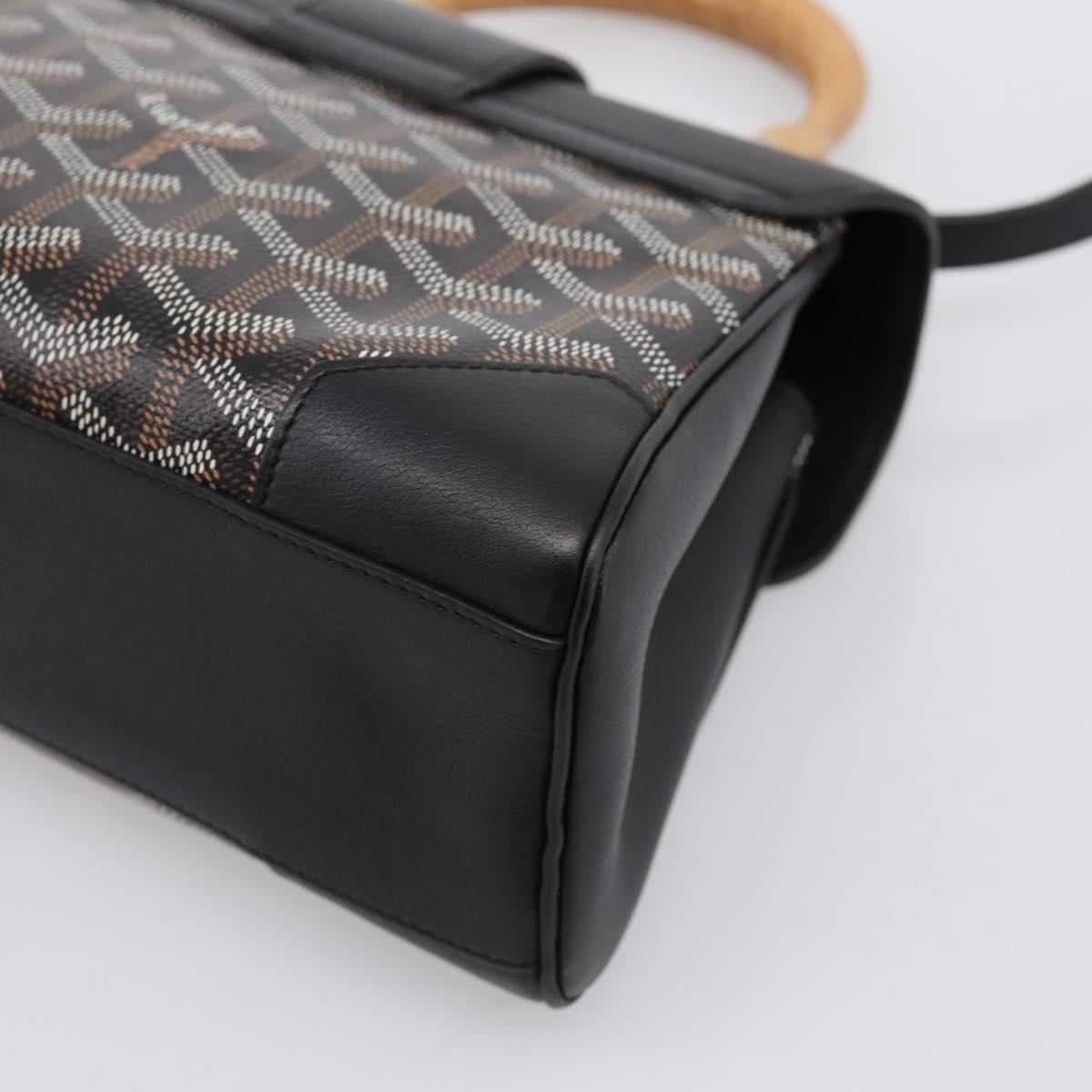 GOYARD Herringbone Saigon Hand Bag PVC 2way Black Silver Auth 203151SM