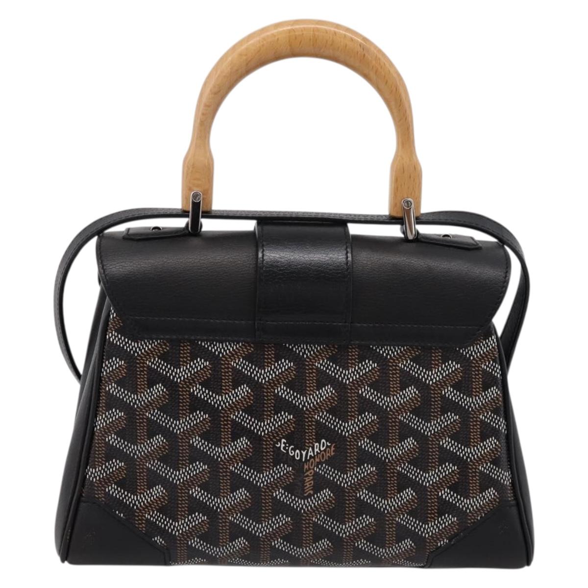 GOYARD Herringbone Saigon Hand Bag PVC 2way Black Silver Auth 203151SM