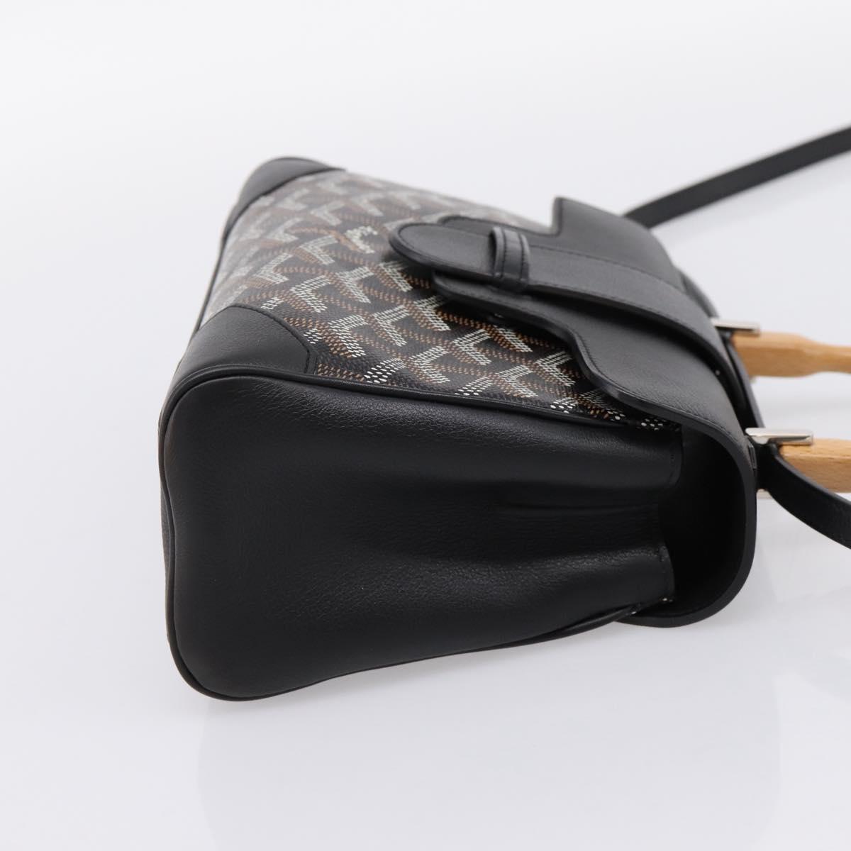 GOYARD Herringbone Saigon Hand Bag PVC 2way Black Silver Auth 203151SM