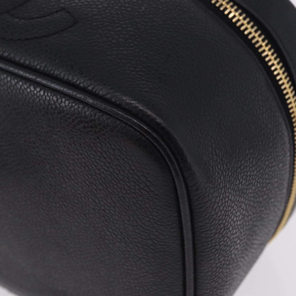 CHANEL Vanity Hand Bag Caviar Skin Black Gold CC Auth 203153V