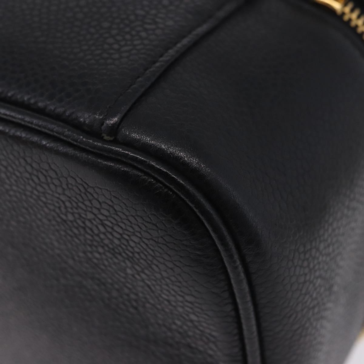 CHANEL Vanity Hand Bag Caviar Skin Black Gold CC Auth 203153V