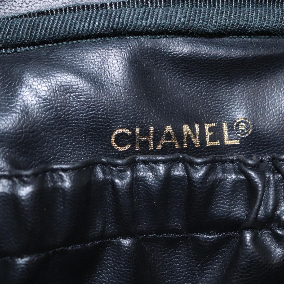 CHANEL Vanity Hand Bag Caviar Skin Black Gold CC Auth 203153V