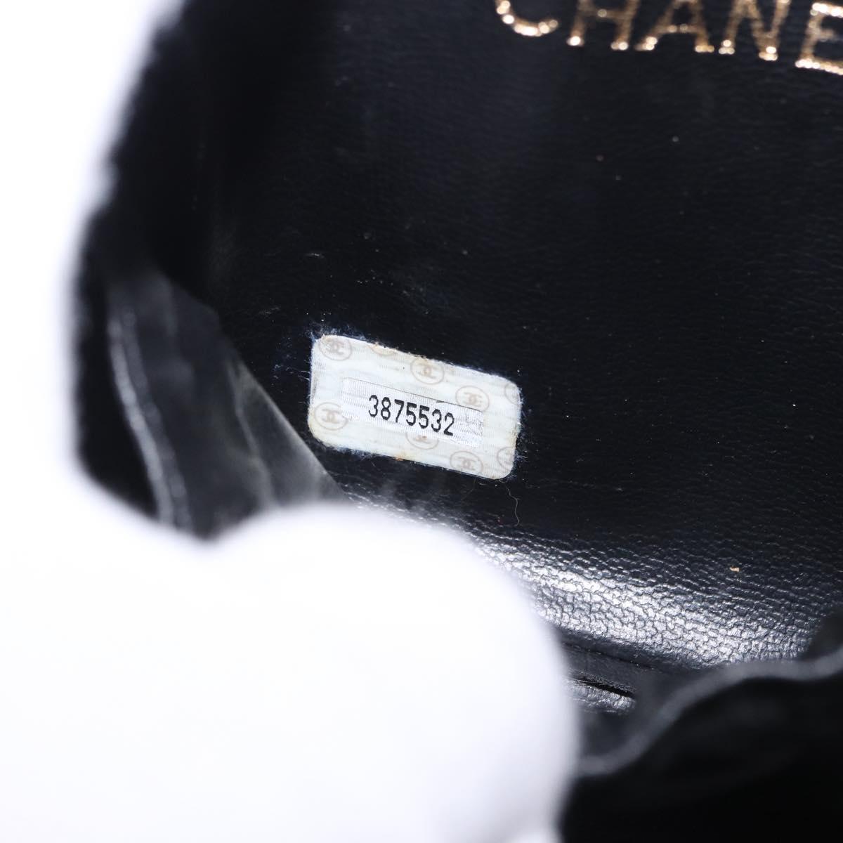 CHANEL Vanity Hand Bag Caviar Skin Black Gold CC Auth 203153V