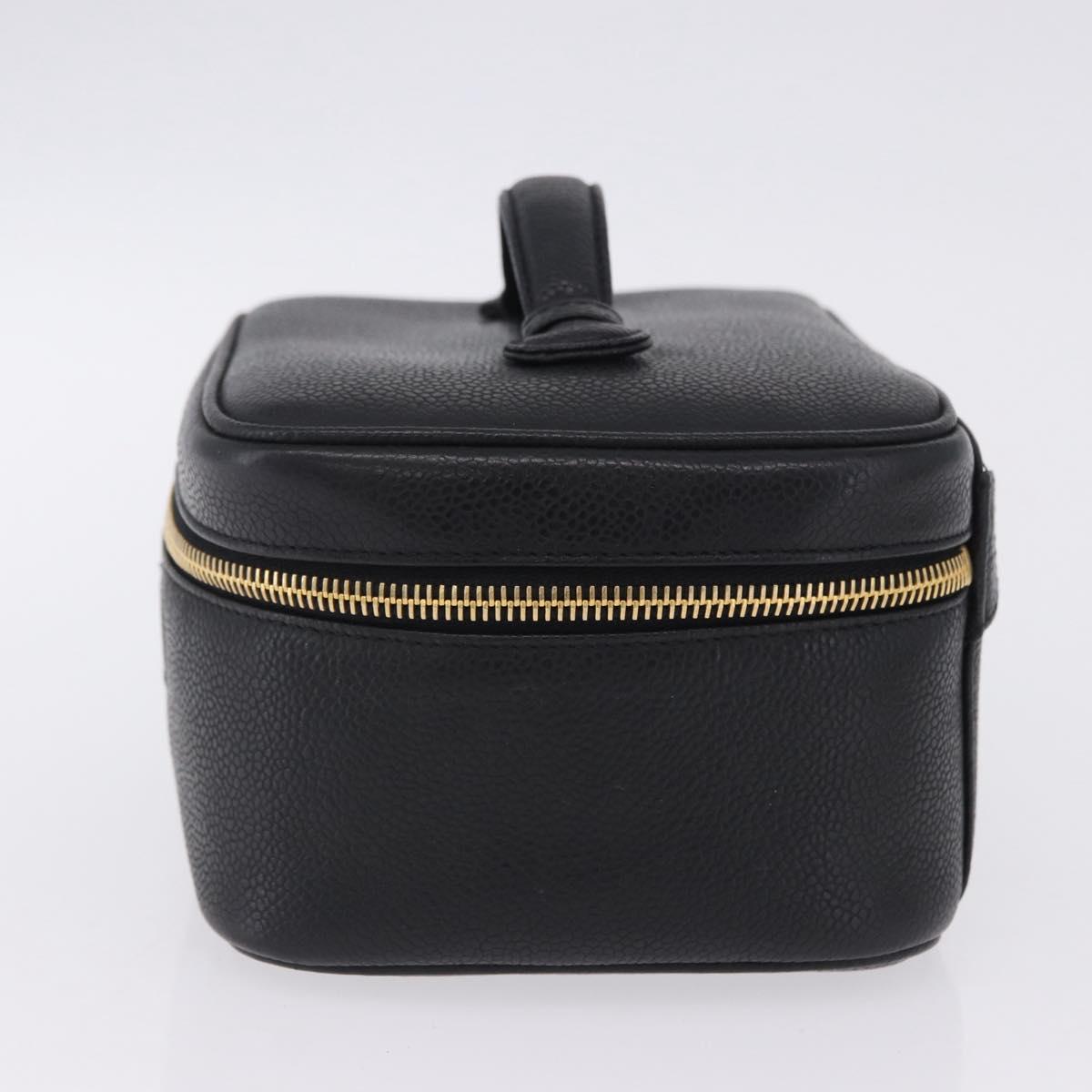 CHANEL Vanity Hand Bag Caviar Skin Black Gold CC Auth 203153V