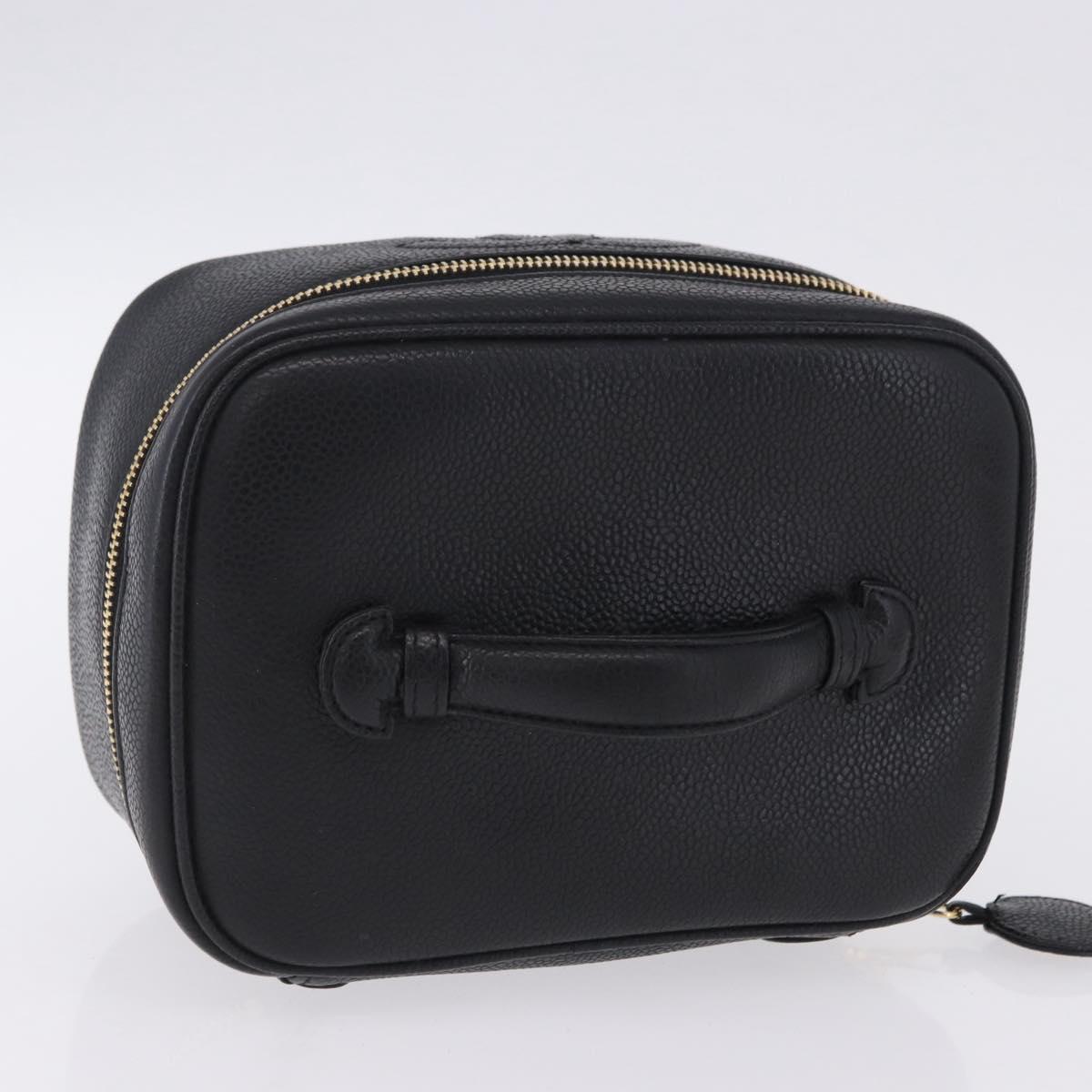 CHANEL Vanity Hand Bag Caviar Skin Black Gold CC Auth 203153V