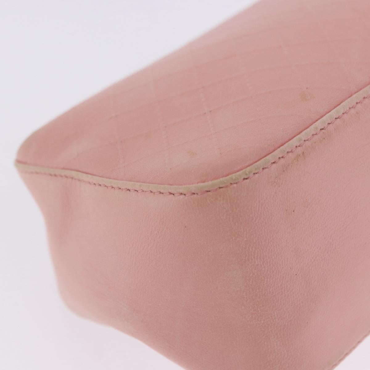 CHANEL Bicolore Camelia Pouch Leather Pink Gold CC Auth 203157