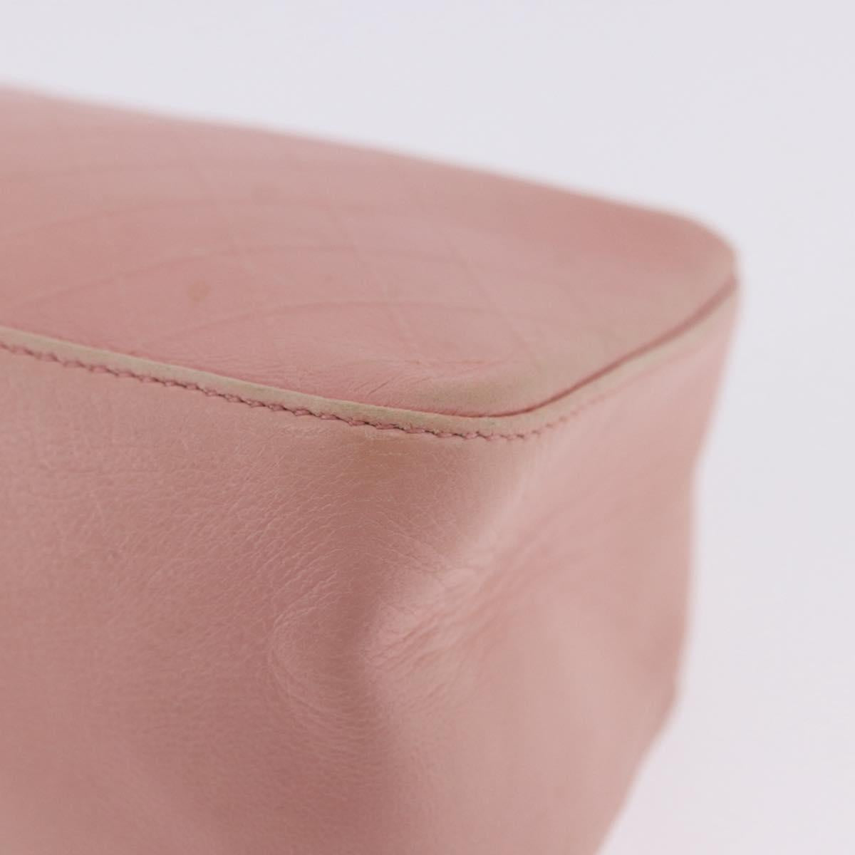 CHANEL Bicolore Camelia Pouch Leather Pink Gold CC Auth 203157