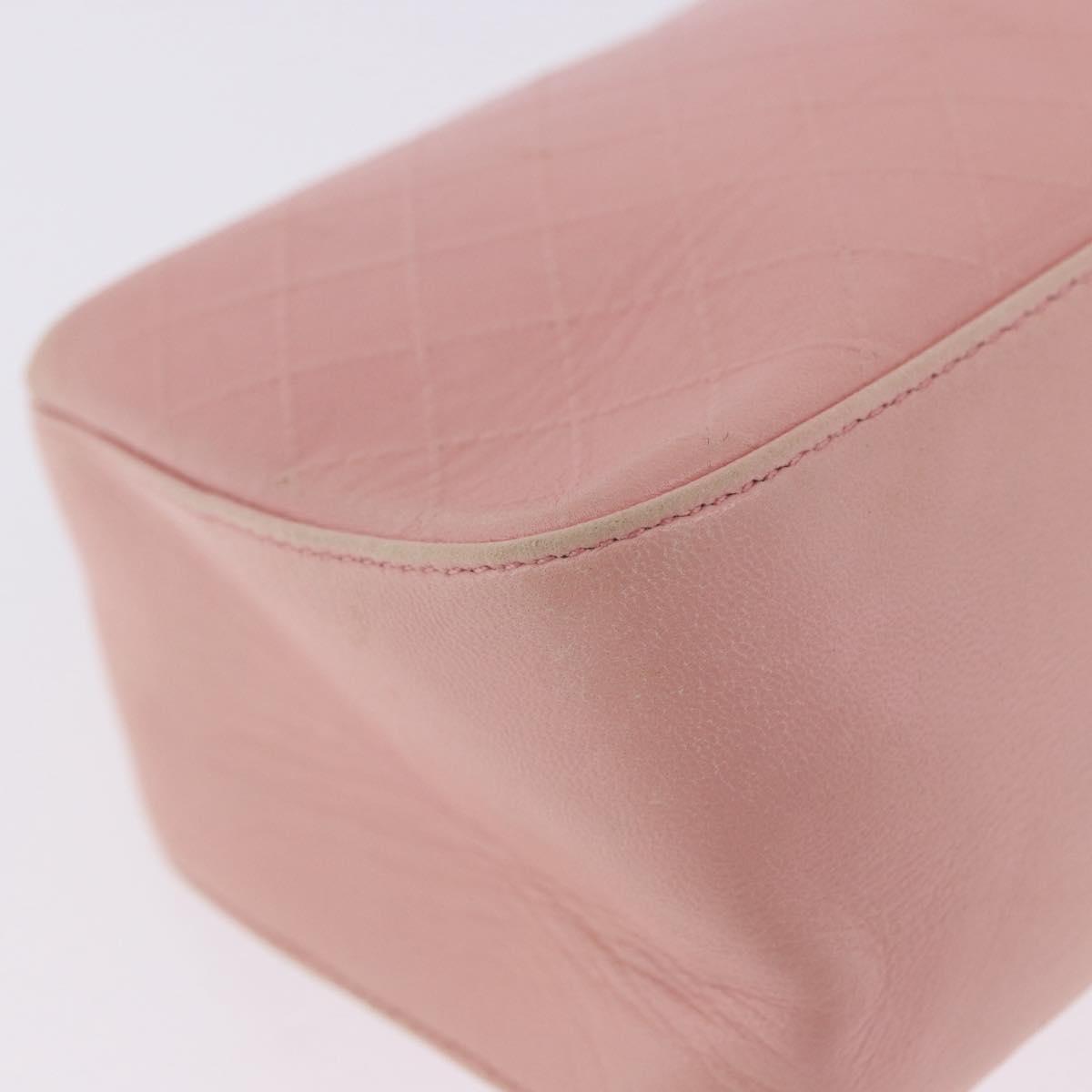 CHANEL Bicolore Camelia Pouch Leather Pink Gold CC Auth 203157