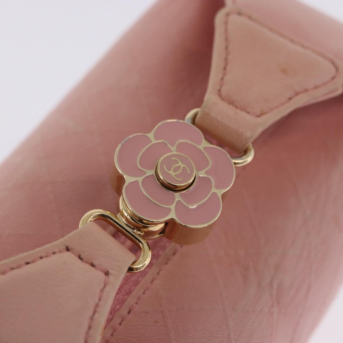 CHANEL Bicolore Camelia Pouch Leather Pink Gold CC Auth 203157