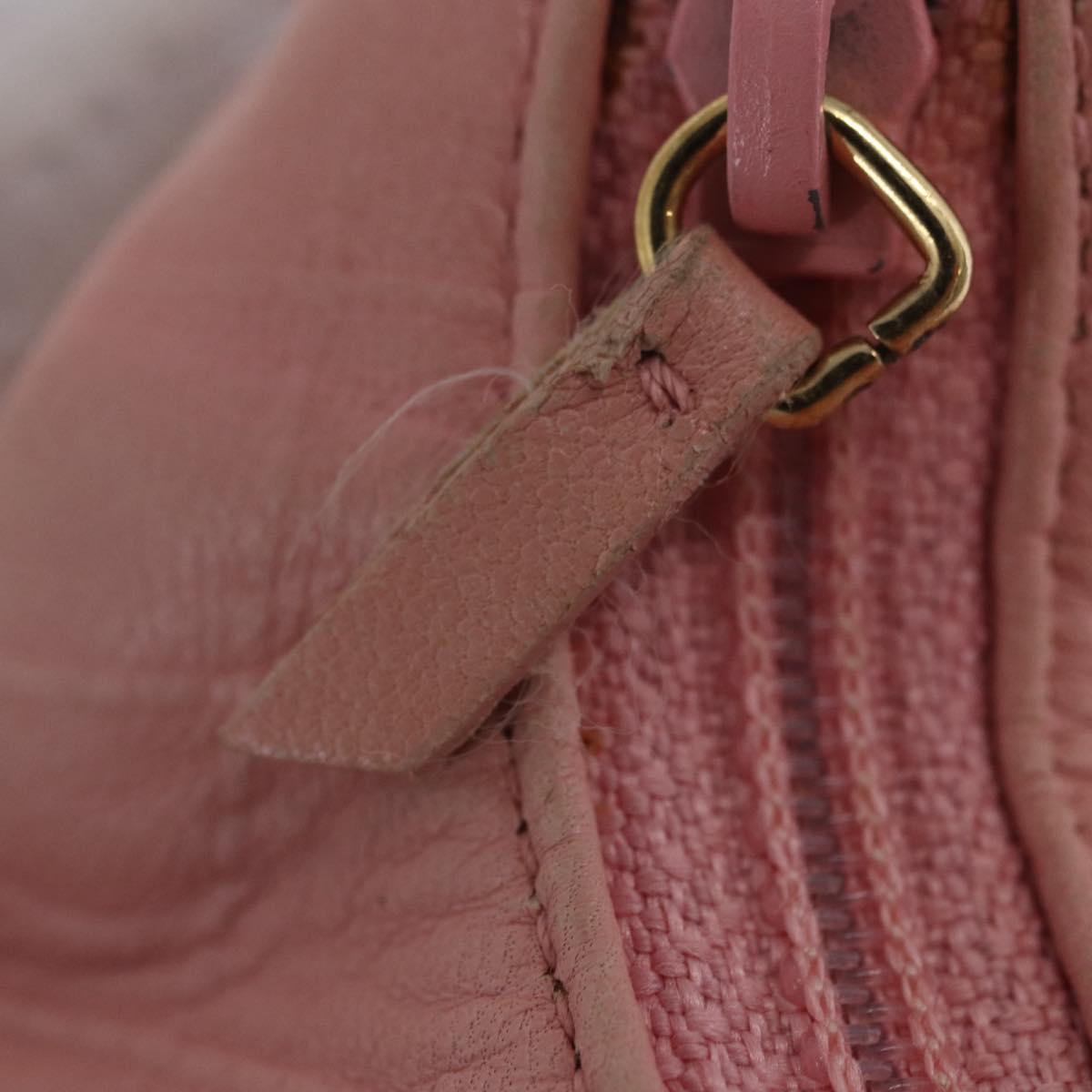 CHANEL Bicolore Camelia Pouch Leather Pink Gold CC Auth 203157