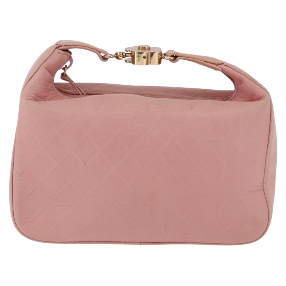 CHANEL Bicolore Camelia Pouch Leather Pink Gold CC Auth 203157