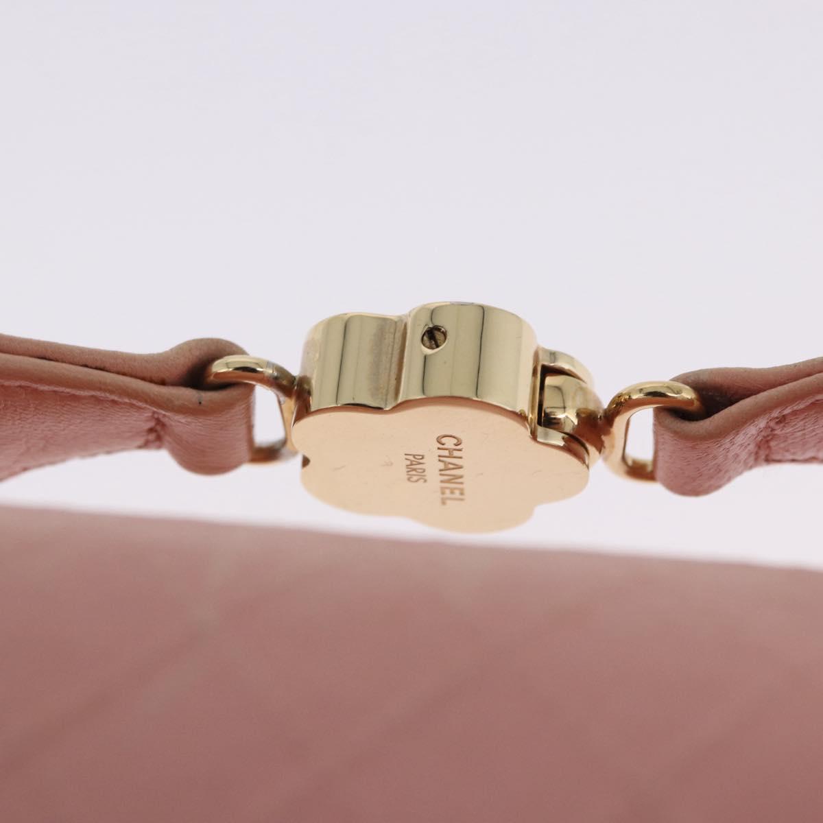 CHANEL Bicolore Camelia Pouch Leather Pink Gold CC Auth 203157