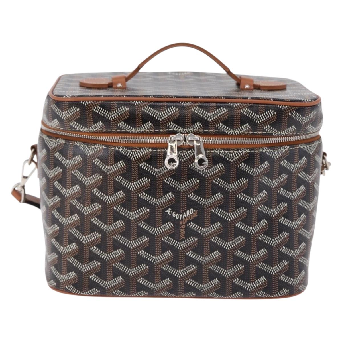 GOYARD Herringbone Vanity Muse Hand Bag PVC 2way Black Silver Auth 203159SM
