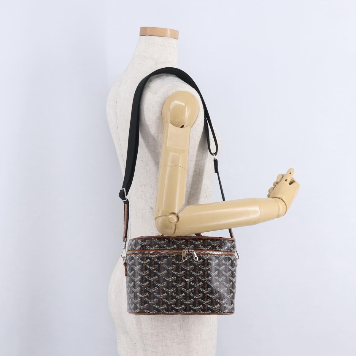 GOYARD Herringbone Vanity Muse Hand Bag PVC 2way Black Silver Auth 203159SM