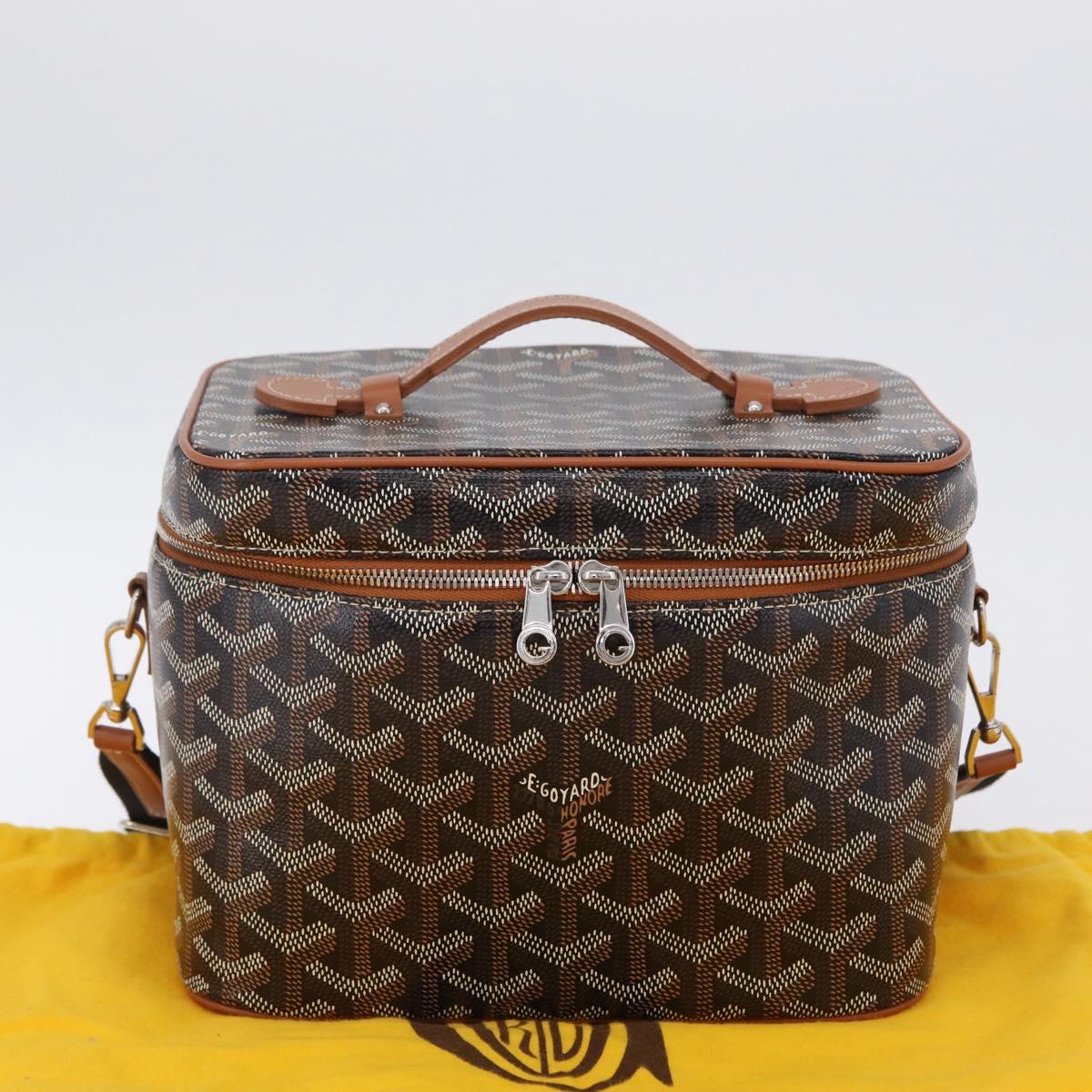GOYARD Herringbone Vanity Muse Hand Bag PVC 2way Black Silver Auth 203159SM