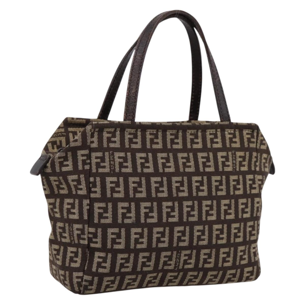 FENDI Zucchino Canvas Hand Bag Brown Auth 203176