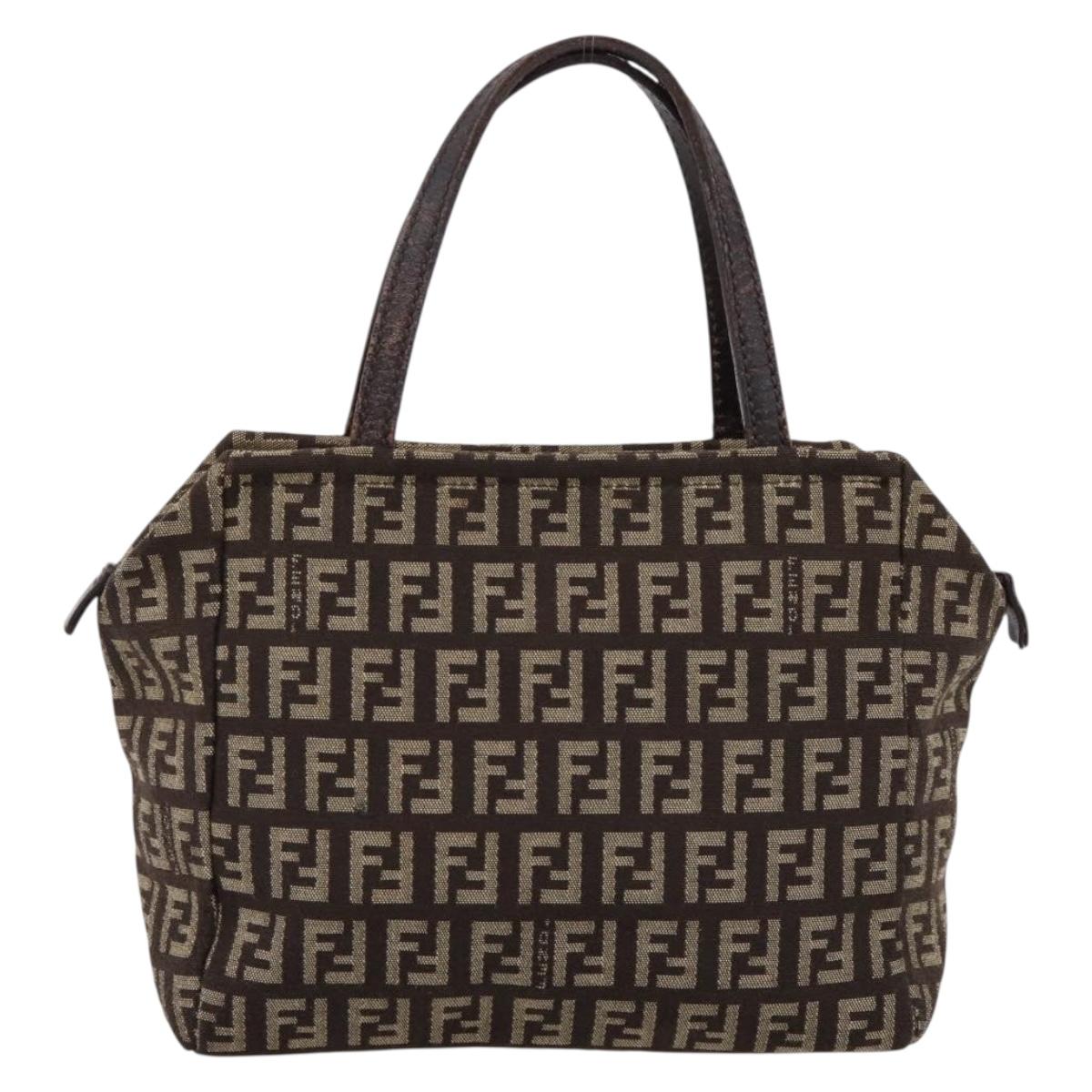FENDI Zucchino Canvas Hand Bag Brown Auth 203176