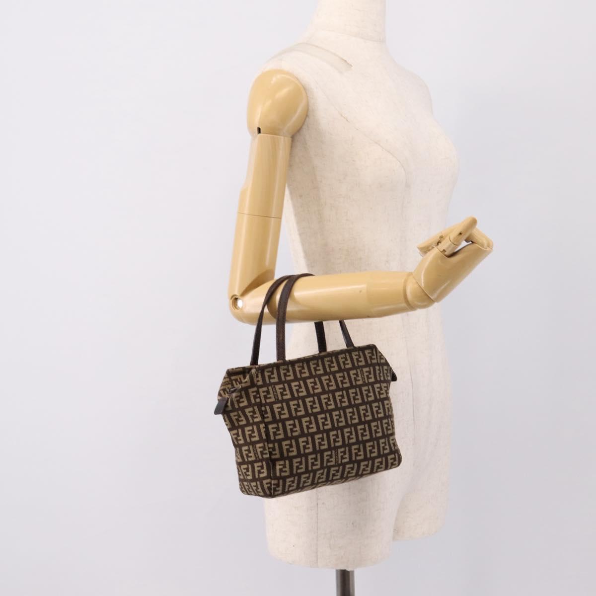 FENDI Zucchino Canvas Hand Bag Brown Auth 203176