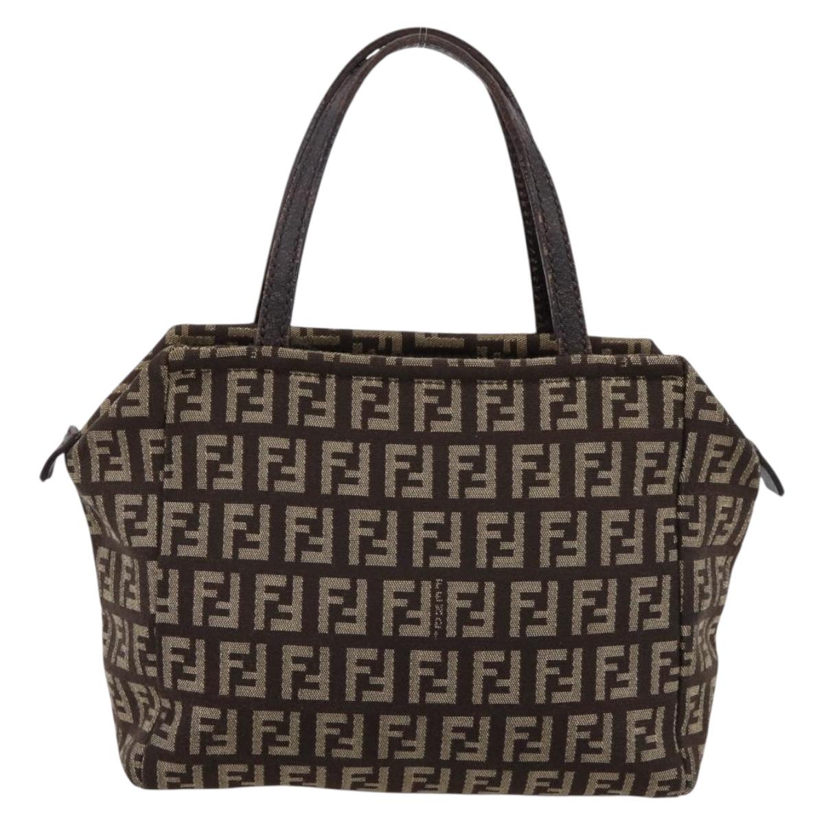 FENDI Zucchino Canvas Hand Bag Brown Auth 203176