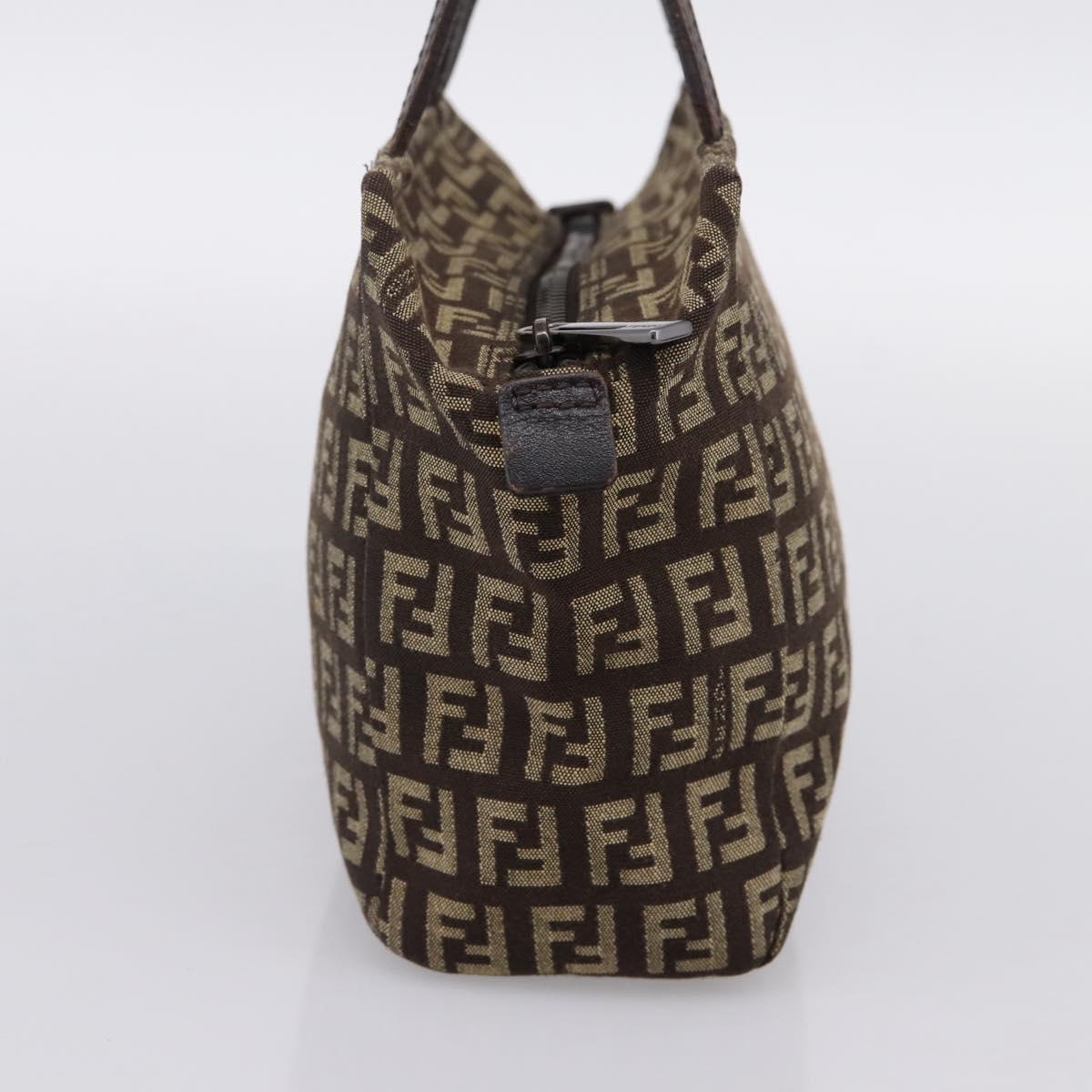 FENDI Zucchino Canvas Hand Bag Brown Auth 203176