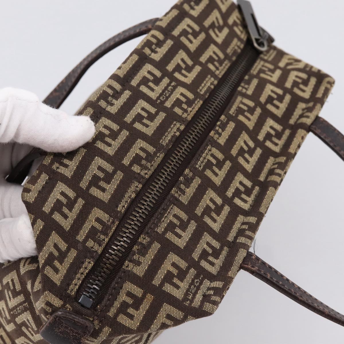 FENDI Zucchino Canvas Hand Bag Brown Auth 203176