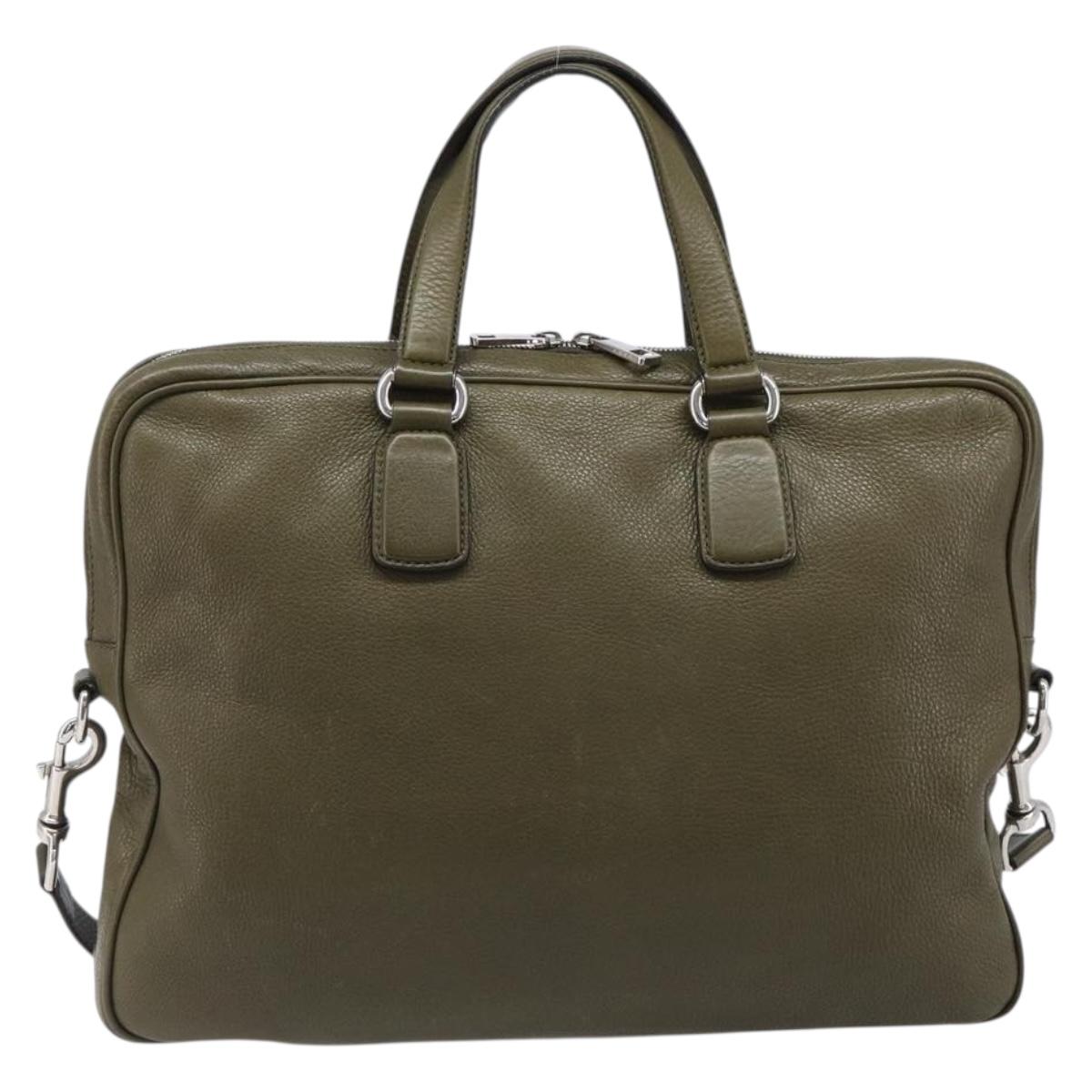 GUCCI Business Bag Leather 2way Khaki Silver 322957 Auth 203179A