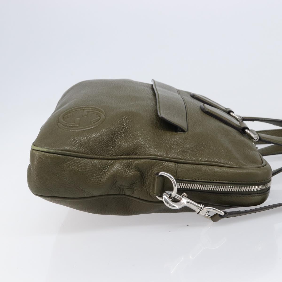 GUCCI Business Bag Leather 2way Khaki Silver 322957 Auth 203179A
