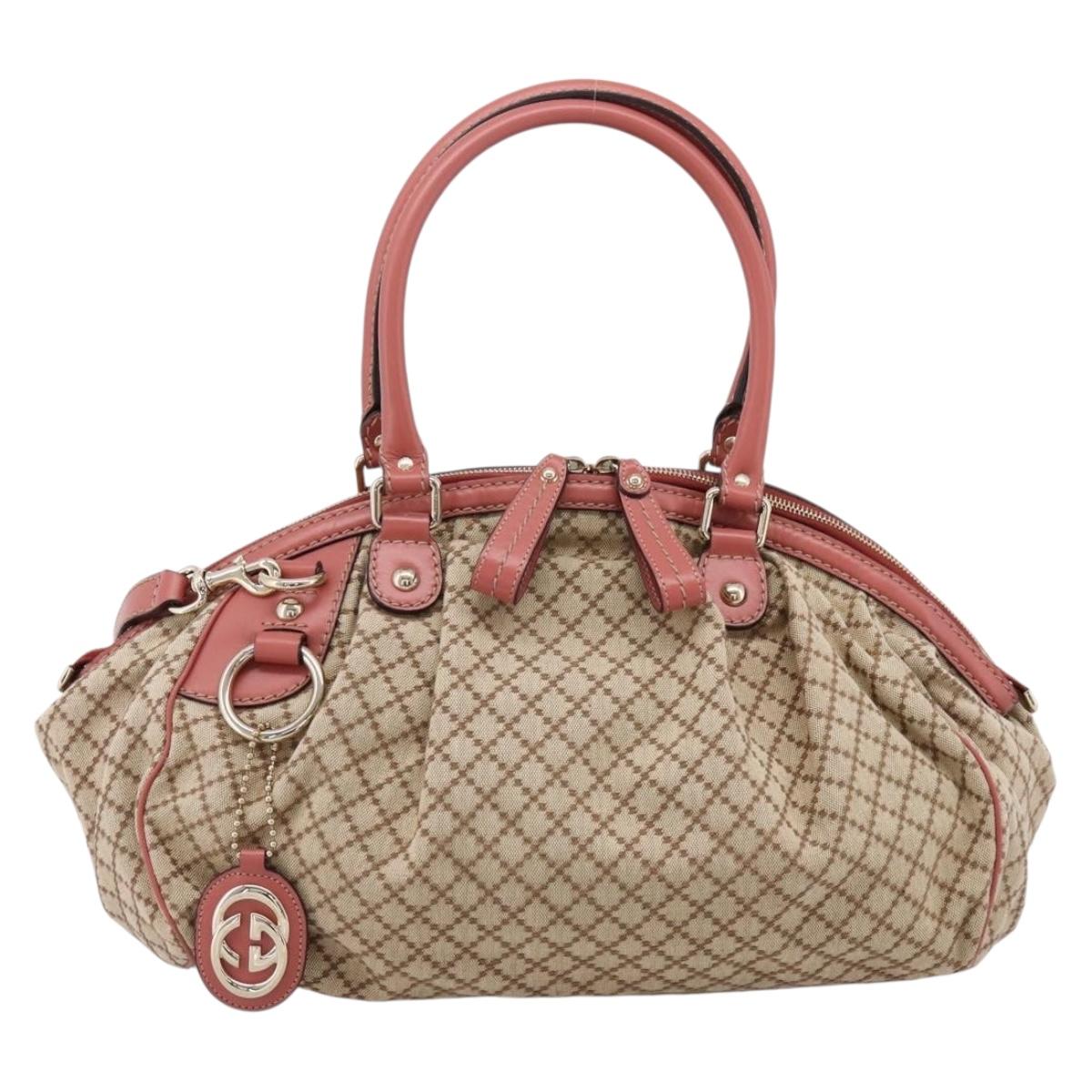 GUCCI Diamante Hand Bag Canvas 2way Beige Gold 223974 Auth 203180