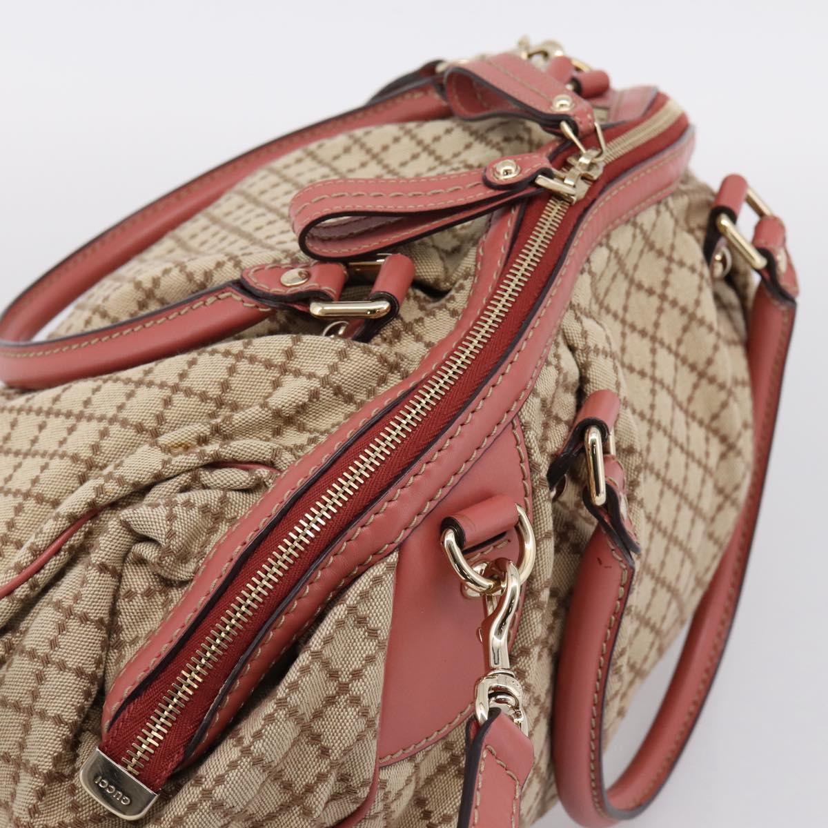 GUCCI Diamante Hand Bag Canvas 2way Beige Gold 223974 Auth 203180
