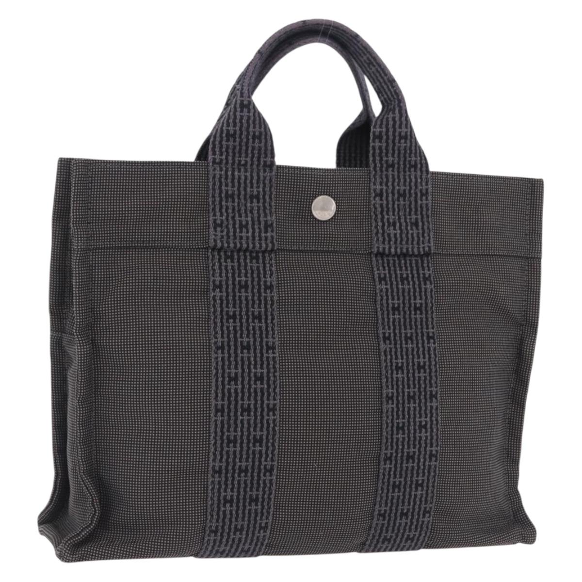 HERMES Her LinePM Hand Bag Canvas Gray Silver Auth 203181A
