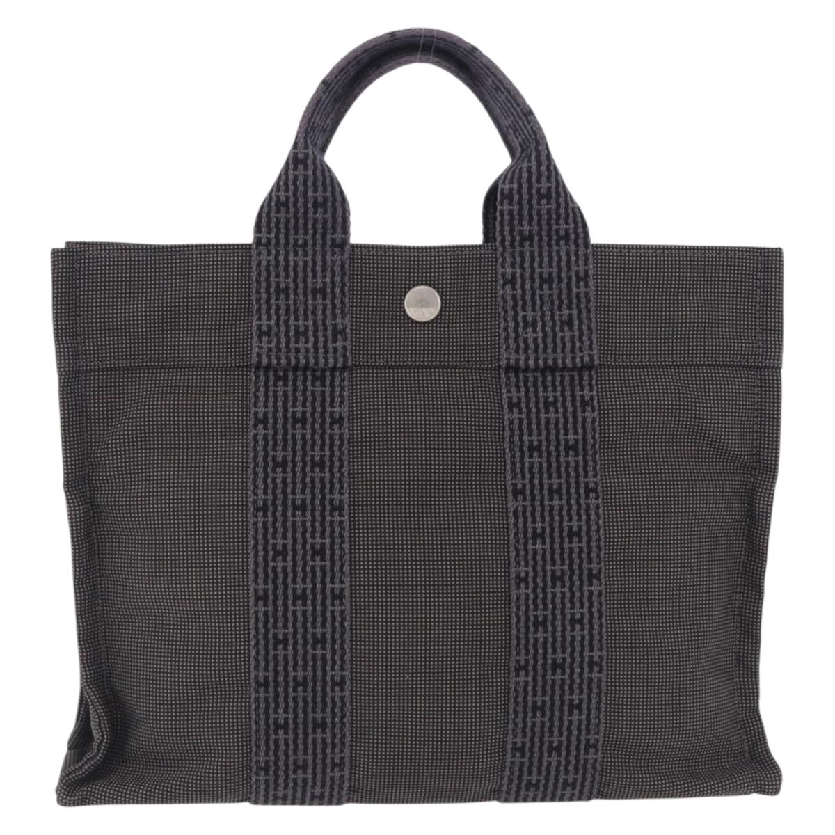 HERMES Her LinePM Hand Bag Canvas Gray Silver Auth 203181A