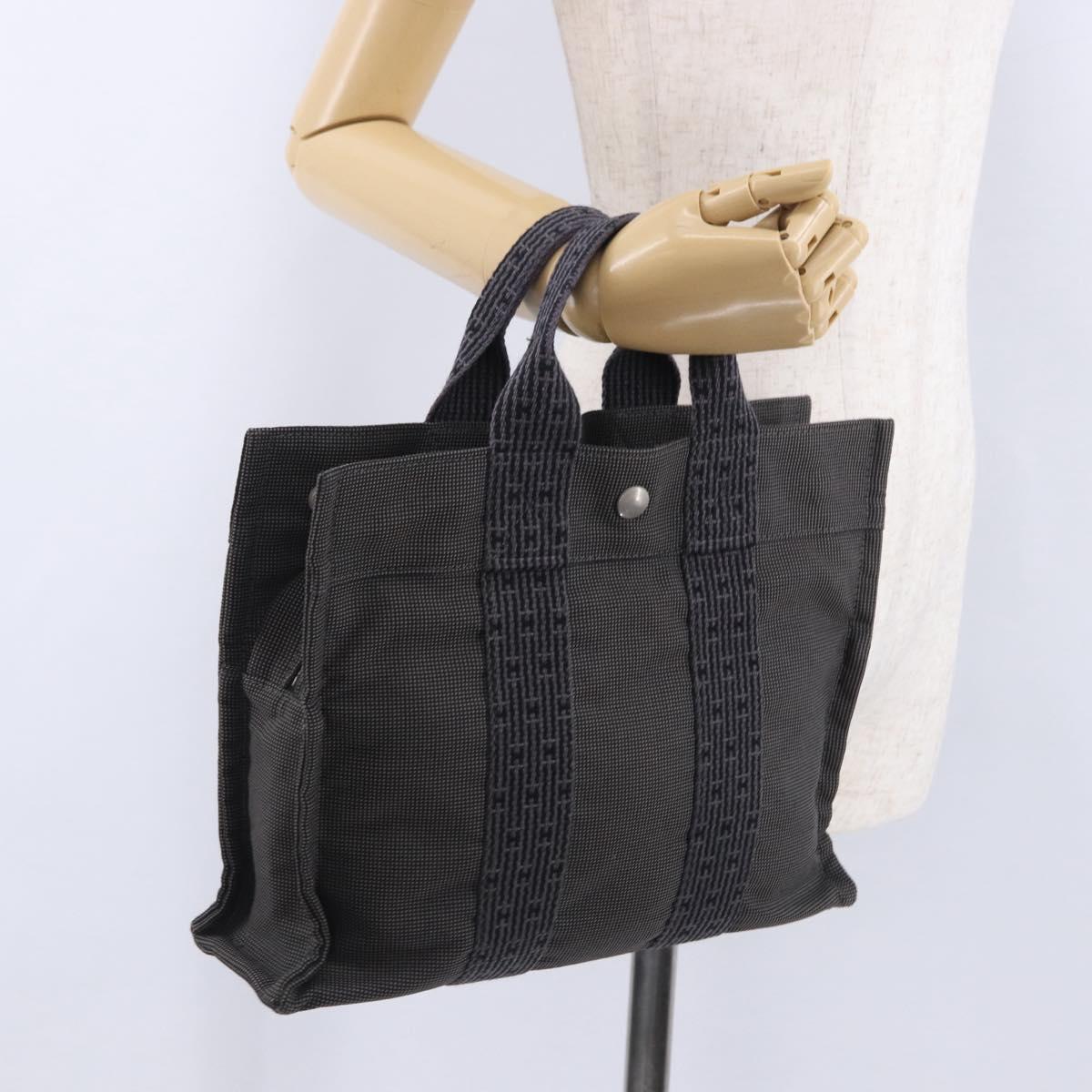 HERMES Her LinePM Hand Bag Canvas Gray Silver Auth 203181A