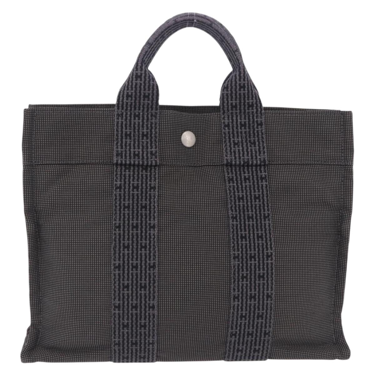 HERMES Her LinePM Hand Bag Canvas Gray Silver Auth 203181A