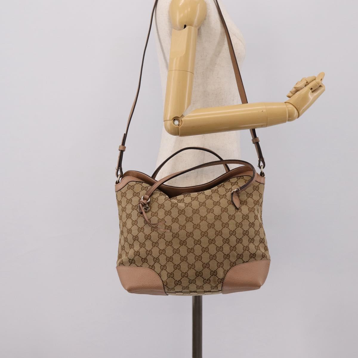 GUCCI GG Canvas Hand Bag 2way Beige Gold 353120 Auth 203182A