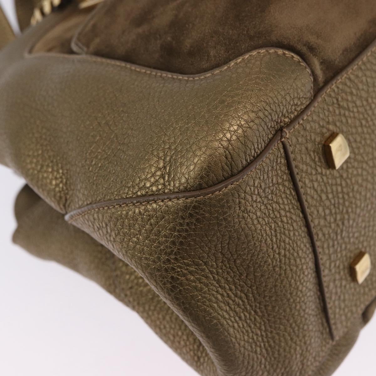 CARTIER Shoulder Bag Suede Green Gold Auth 203184V