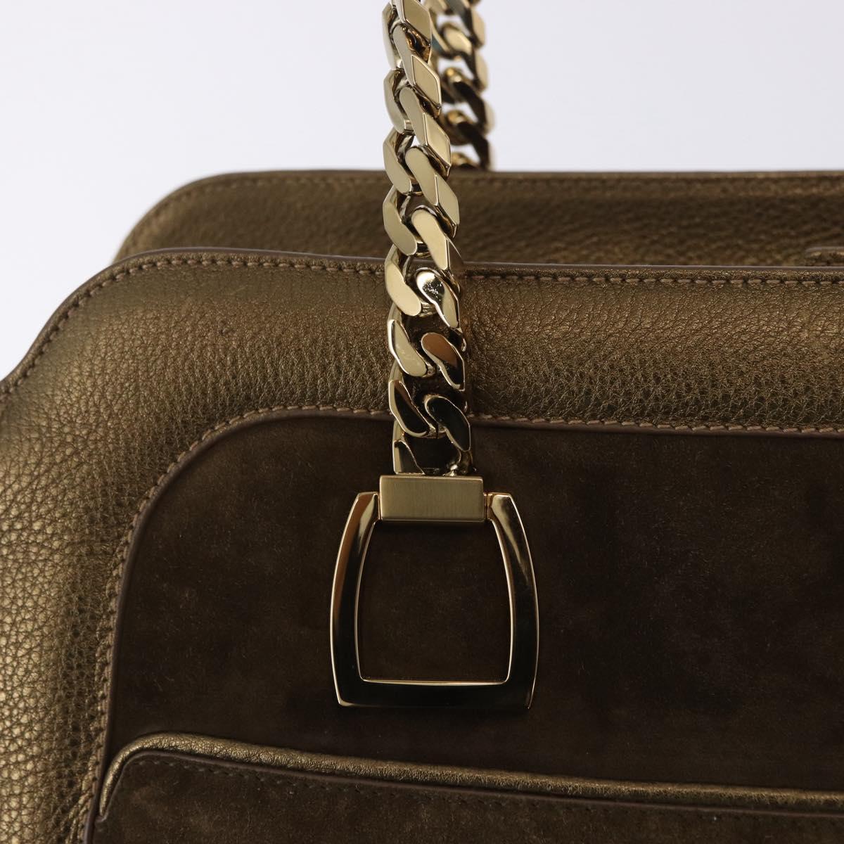 CARTIER Shoulder Bag Suede Green Gold Auth 203184V