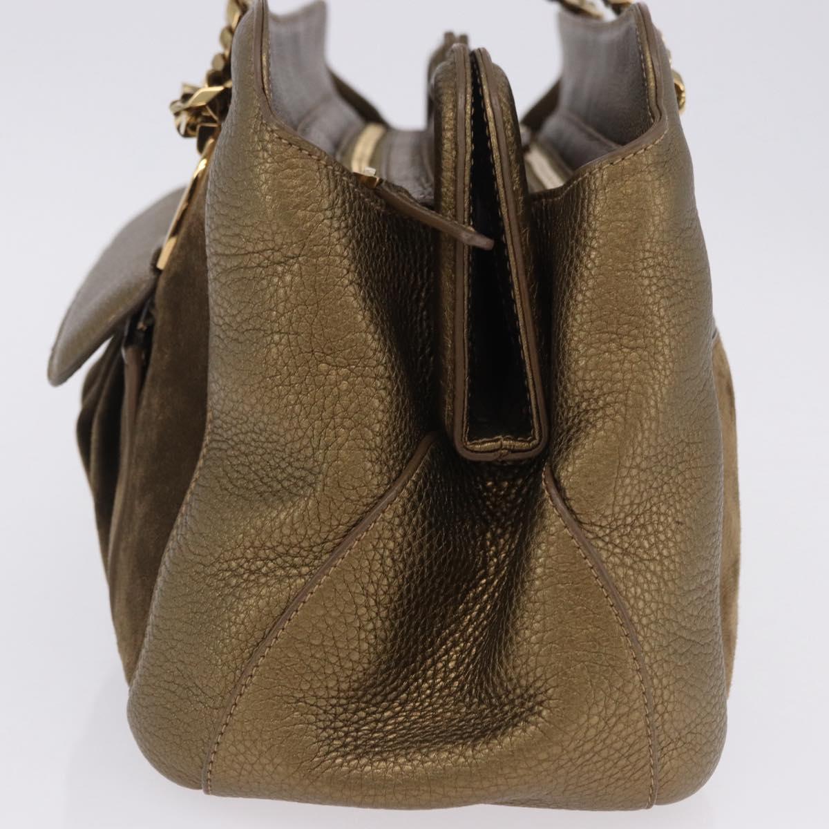 CARTIER Shoulder Bag Suede Green Gold Auth 203184V