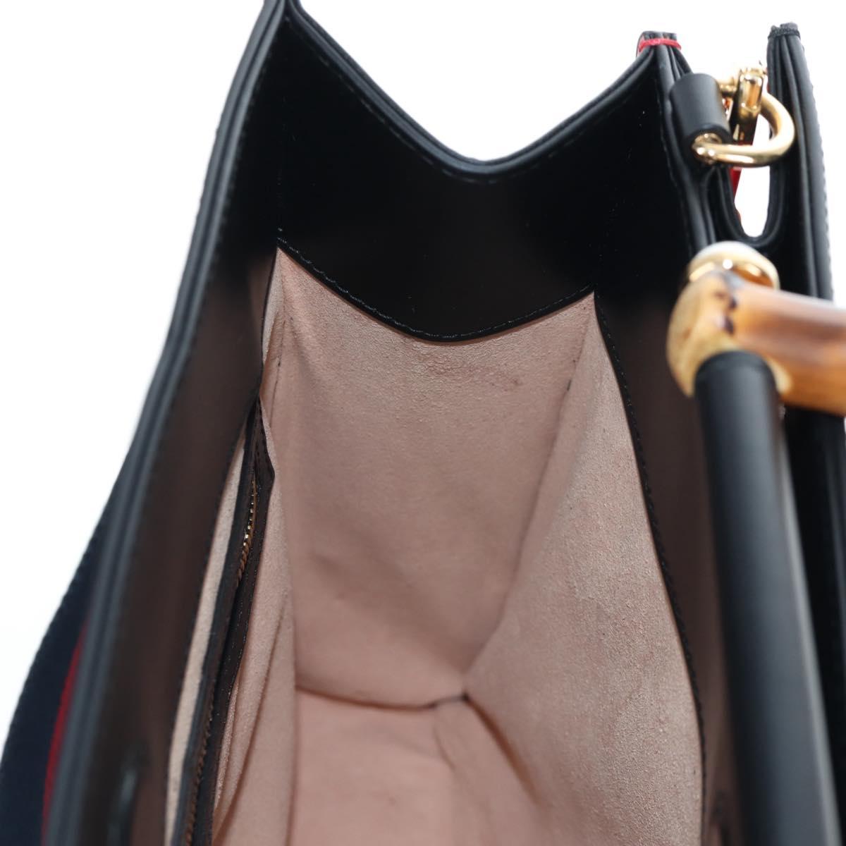 GUCCI Bamboo Sherry Line Hand Bag Leather 2way Black Gold 453764 Auth 203194V
