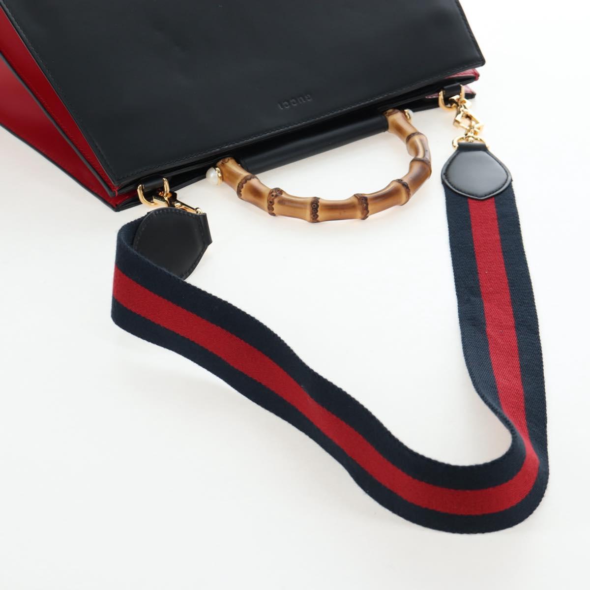 GUCCI Bamboo Sherry Line Hand Bag Leather 2way Black Gold 453764 Auth 203194V