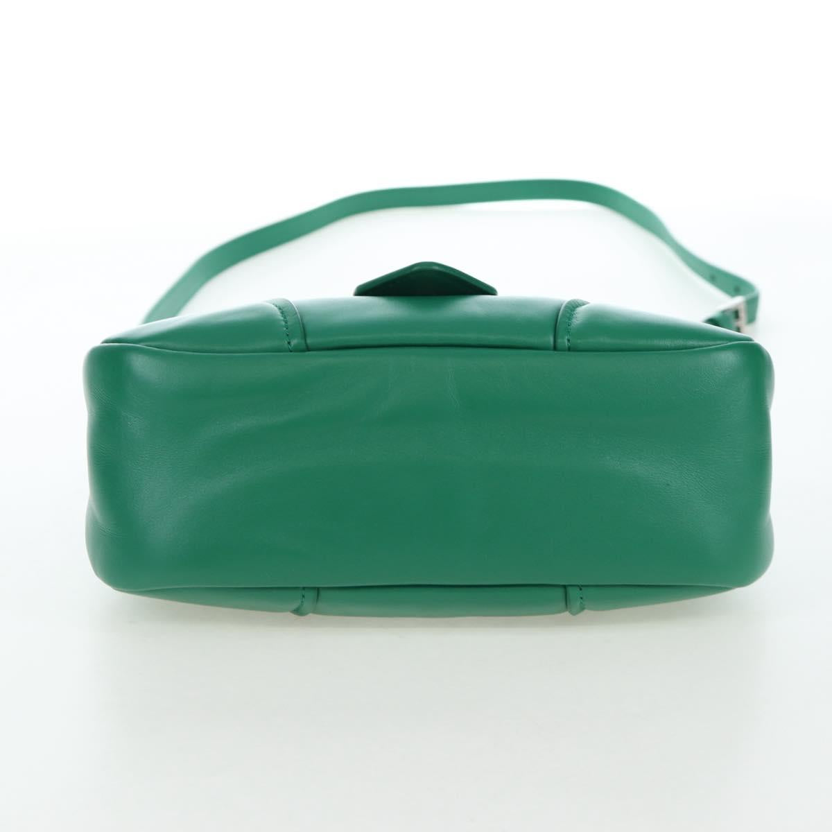 PRADA Moon Paddock Hand Bag Leather 2way Green Silver Auth 203196SAM