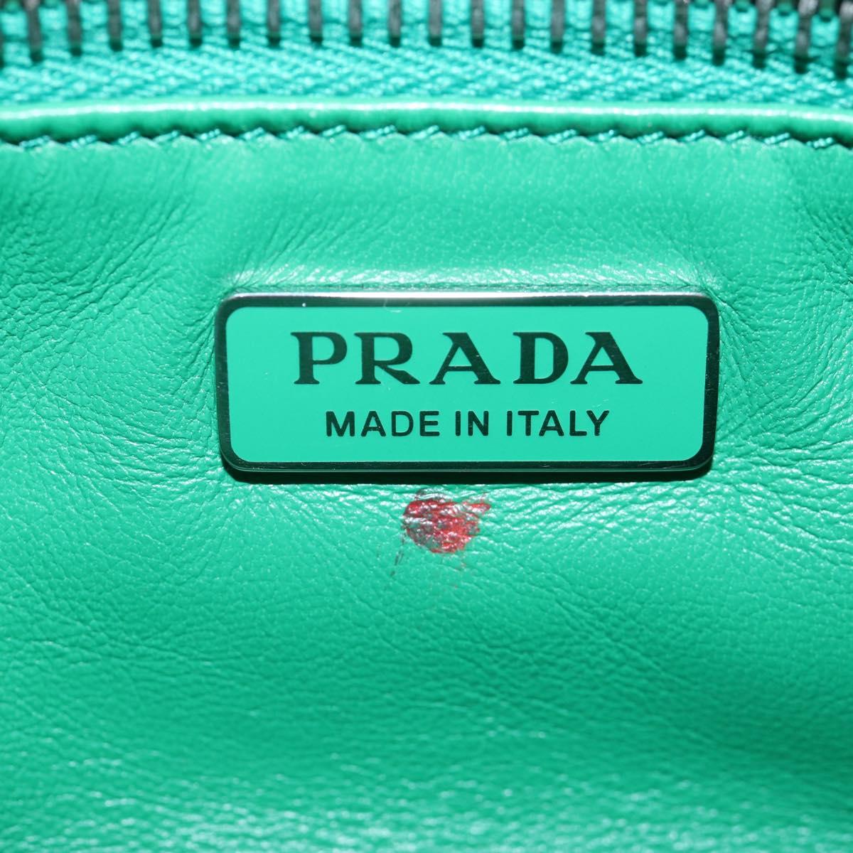 PRADA Moon Paddock Hand Bag Leather 2way Green Silver Auth 203196SAM