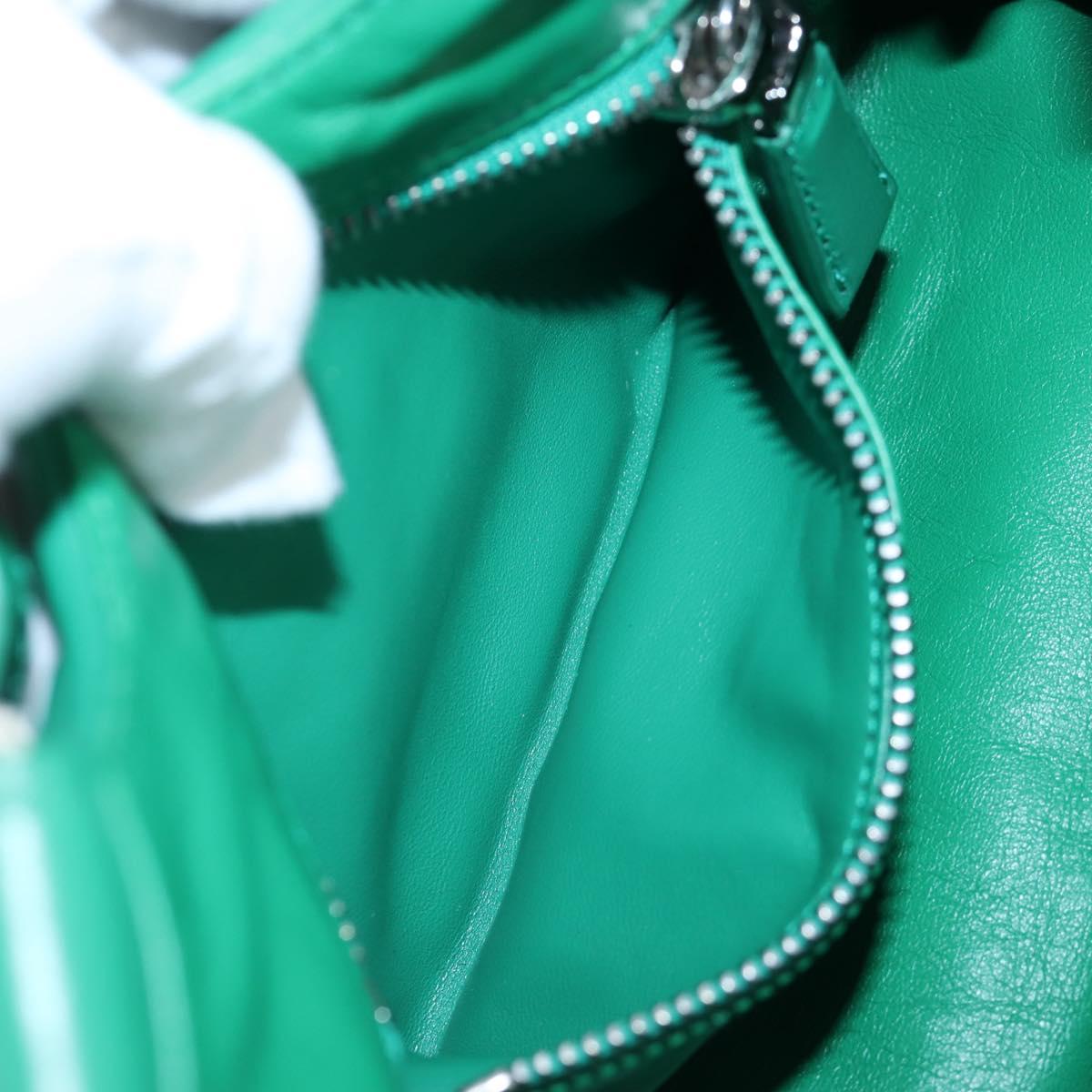 PRADA Moon Paddock Hand Bag Leather 2way Green Silver Auth 203196SAM