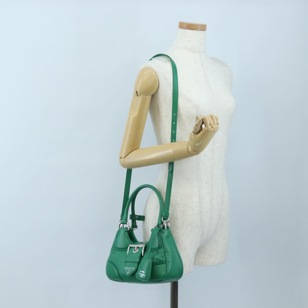 PRADA Moon Paddock Hand Bag Leather 2way Green Silver Auth 203196SAM
