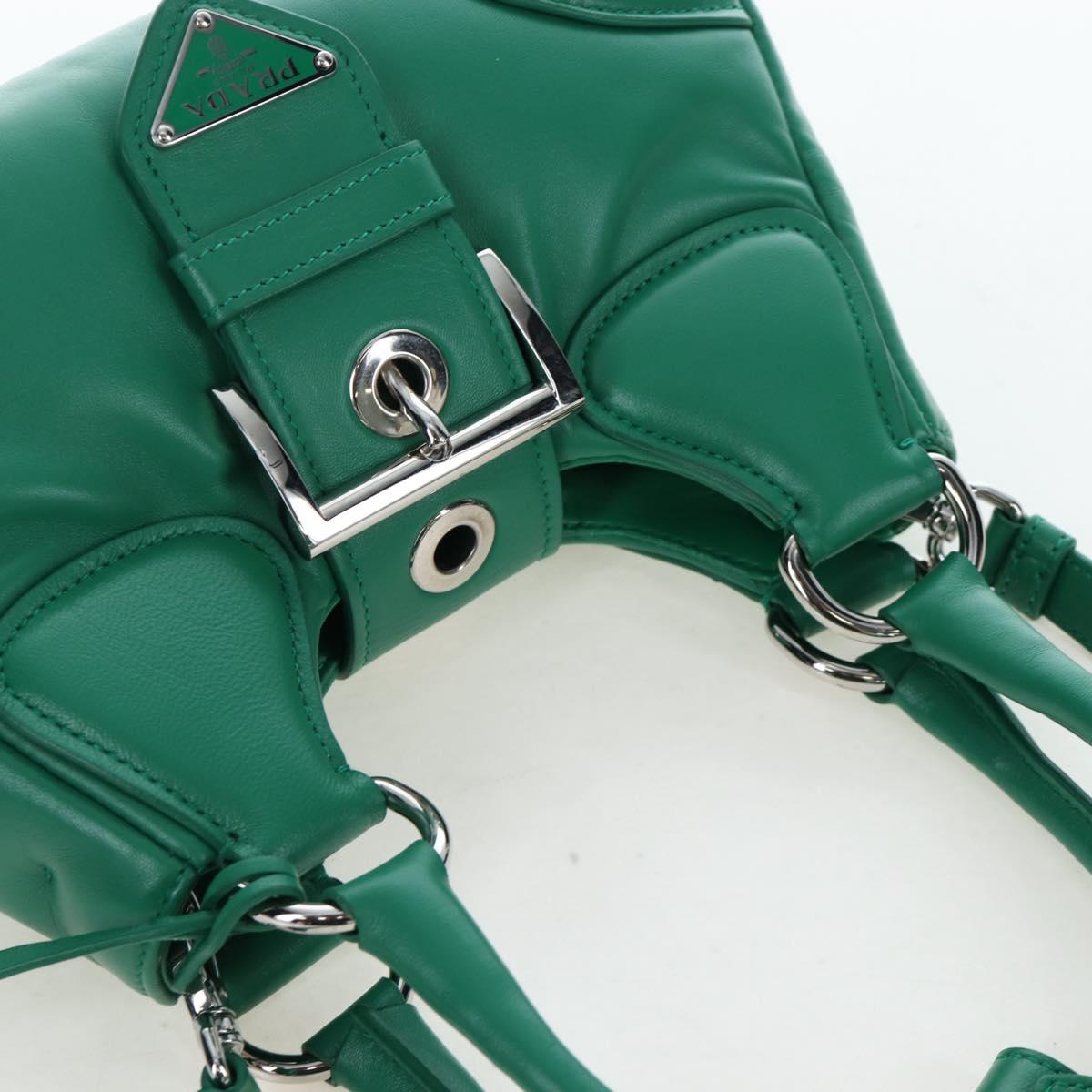 PRADA Moon Paddock Hand Bag Leather 2way Green Silver Auth 203196SAM