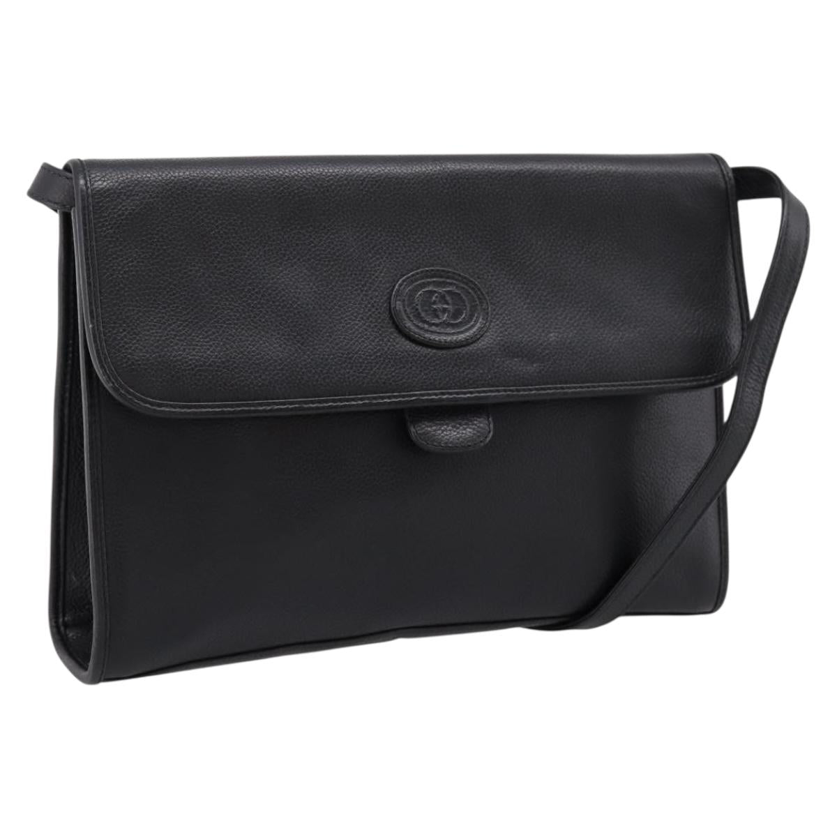 GUCCI Shoulder Bag Leather Black Gold 004 86 0222 Auth 203197A